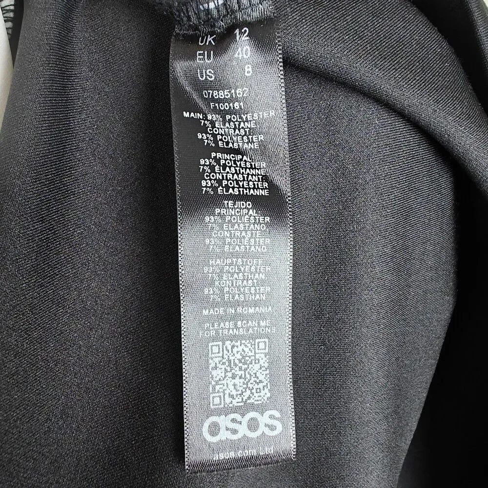 ASOS Buckle Waist Long Sleeve Dress Women's 8 US Monochrome Black White - Picture 6 of 9